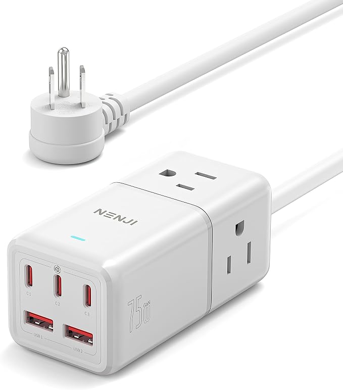 NENJI 75W GaN USB-C Super Fast Charging Station, 8-in-1 Power Strip by Unknown