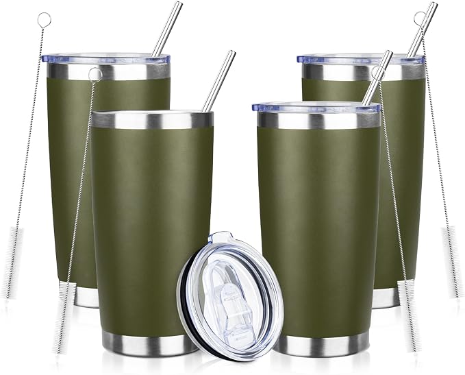 20oz Tumbler with Straw and Brush, Stainless Steel Vacuum Insulated tumbler by Unknown