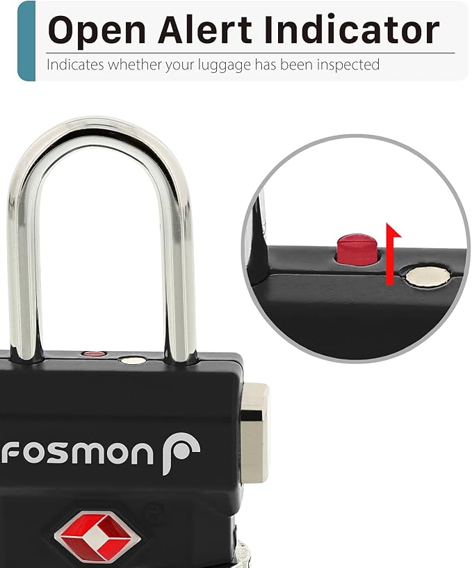 Fosmon TSA Accepted Luggage Locks, Open Alert Indicator 3 Digit Combination - Image 6