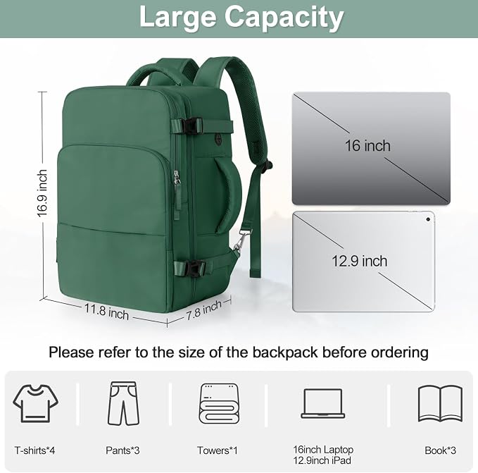 Travel laptop Backpack for Women, Personal Item Size Flight Approved, 16 Inch - Image 9