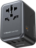 MOMAX Universal Travel Adapter, GaN 70W International Power Adapter, 3 USB-C PD by MOMAX
