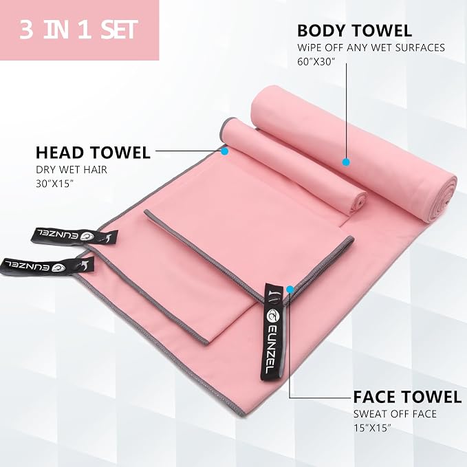 Eunzel Quick Dry Camping Towel, Microfiber Travel Towel 3 Size at 1 Pack - Image 2