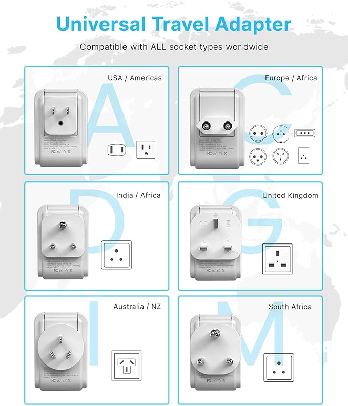 VINTAR Universal Travel Adapter Kit, 0.5ft Detachable Extension Cord - Image 5