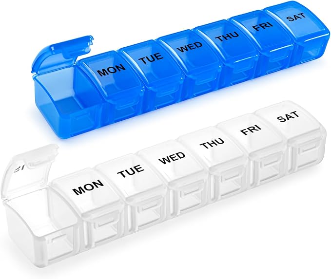 Small Pill Organizer 2 Times a Day, 2 Pack 7 Day Pill Box 1 Time a Day by Aigret+Future