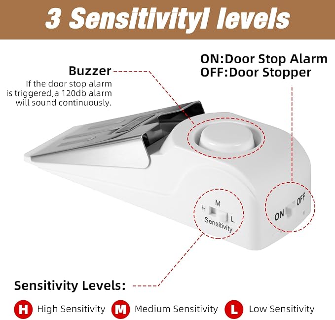 2 Pack Portable Door Lock & 120dB Travel Door Stopper Alarm, 3-Level - Image 3
