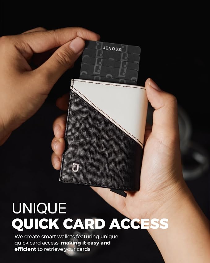 Jenoss Smart Wallet For Men: Full Grain Leather, Handcrafted, Slide Metal Pop - Image 3