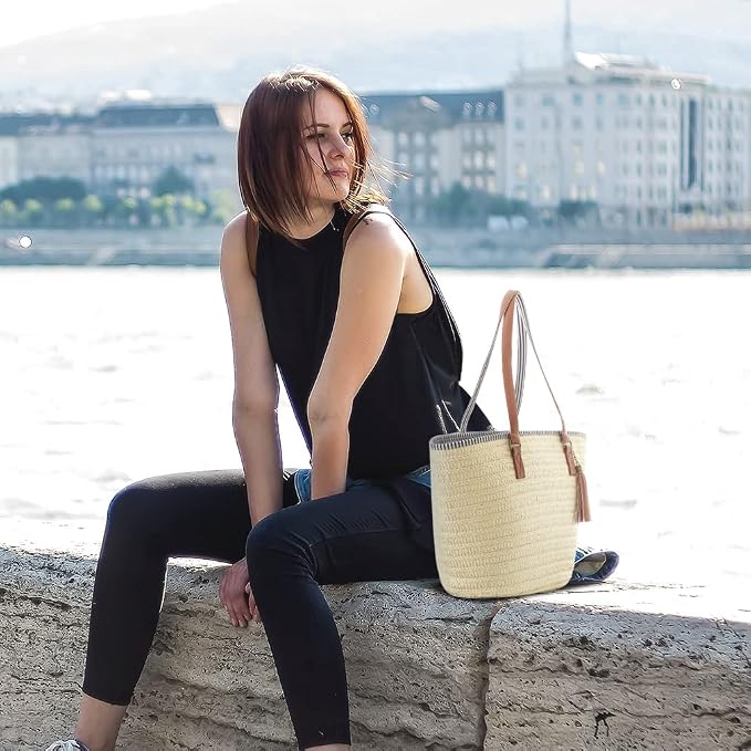Pahajim Straw Beach Bags Tote Tassels Bag Hobo Summer Handwoven Shoulder Bags - Image 5