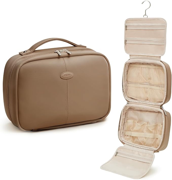 EACHY Toiletry Bag with Hanging Hook, Travel Makeup Bag PU Leather Cosmetic Bags by EACHY