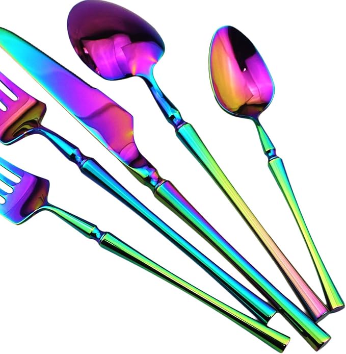 Gugrida 20 piece Rainbow Flatware Set 304 Stainless Steel Fork Spoon Cutlery - Image 5