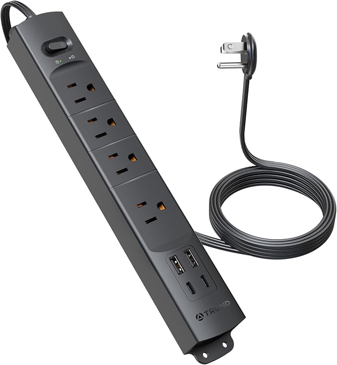 TROND Flat Plug Power Strip USB-5ft Flat Extension Cord Surge Protector Wall by TRONDOfficial