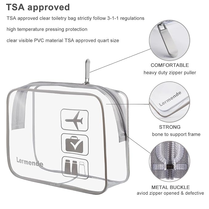 Lermende 2pcs Clear Toiletry Bag TSA Approved Travel Bag, Carry On - Image 2