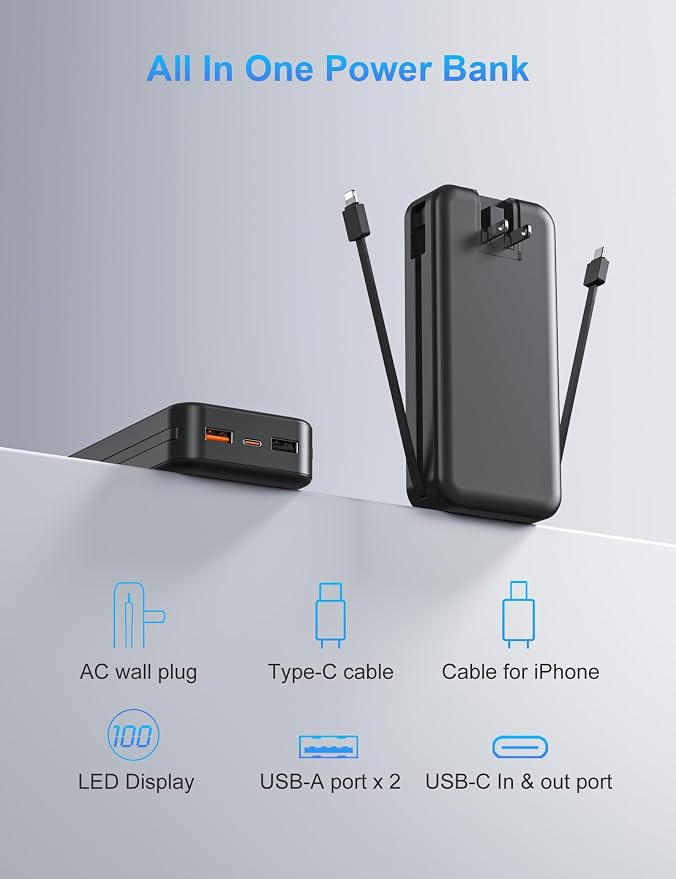 Portable Charger with Wall Plug, 20000mAh USB C Power Bank Fast Charging - Image 9