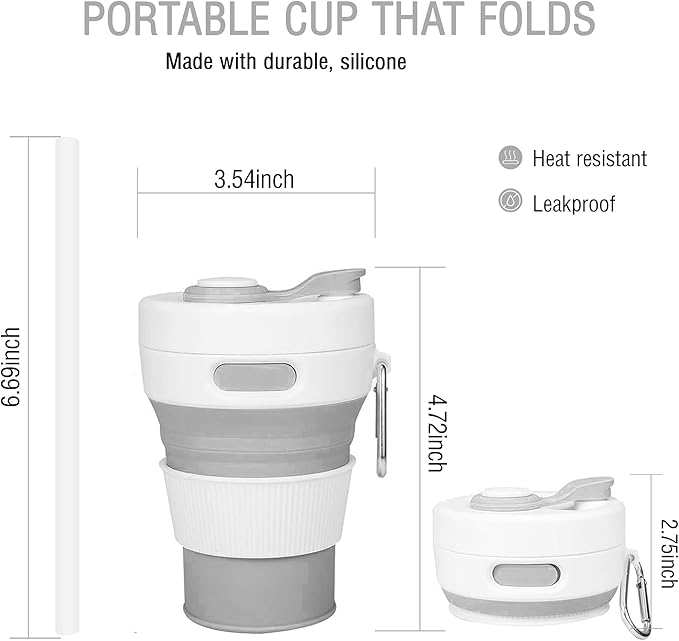 Silicone Collapsible Travel Mug Gray 15oz / 450ml - Image 2