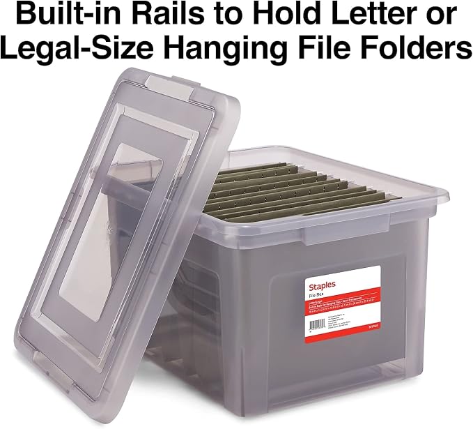 STAPLES Hanging File Folder Box, Storage Bin Organizer, Snap Lid, Letter & - Image 3