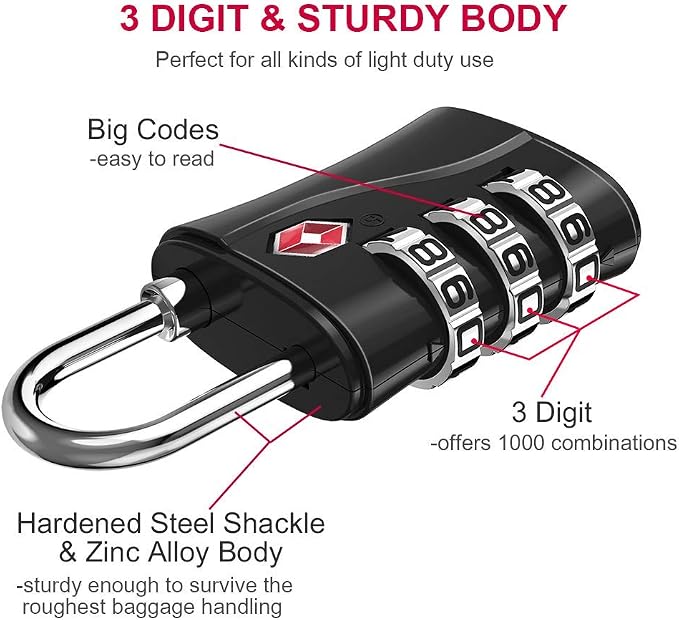 ZHEGE Luggage Locks TSA Approved, Small Padlock - Image 3