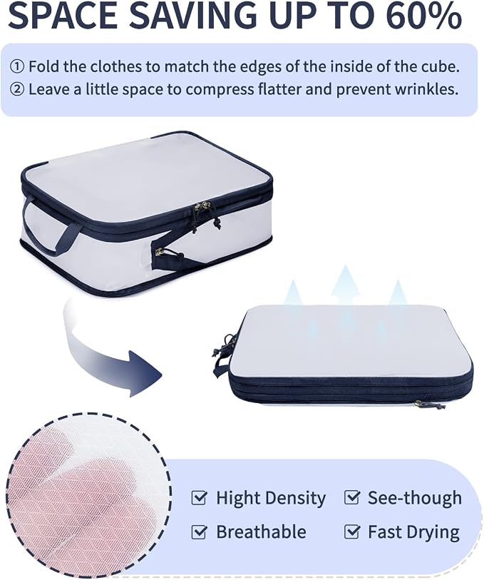 ECOHUB 6 Set Compression Packing Cubes, Lightweight Cruise Ship Vacation Travel - Image 3