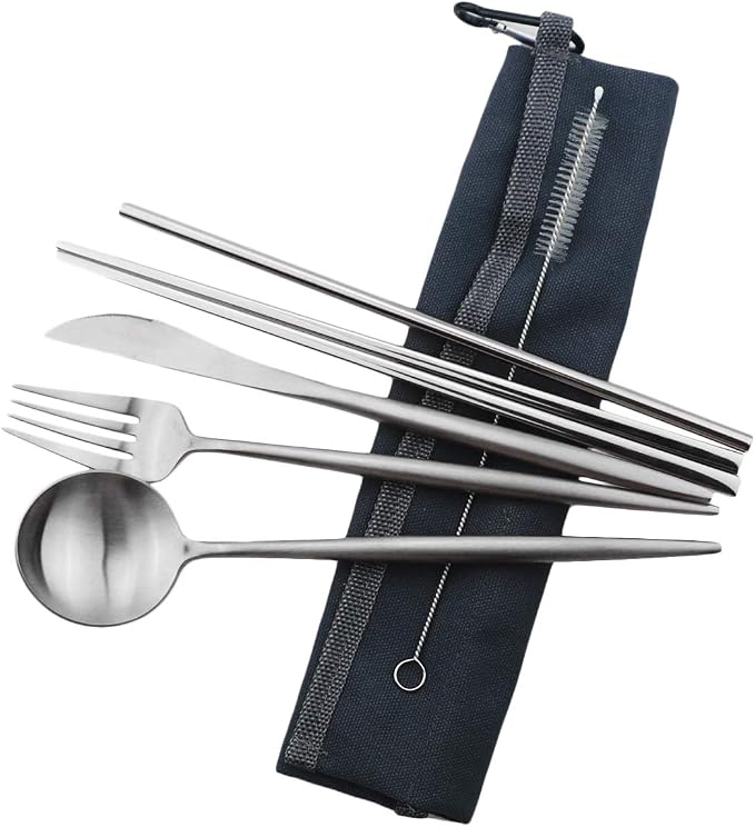 Gugrida Reusable Travel Utensils, 7 Pieces Portable 18/10 Stainless Steel by Gugrida