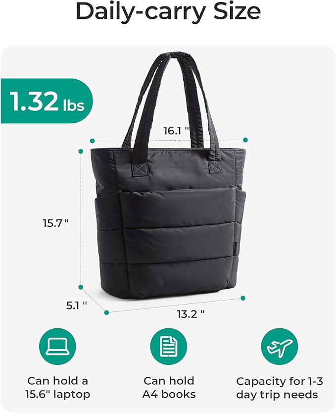 BAGSMART Tote Bag for Women, Lightweight Puffy Tote Bag - Image 2