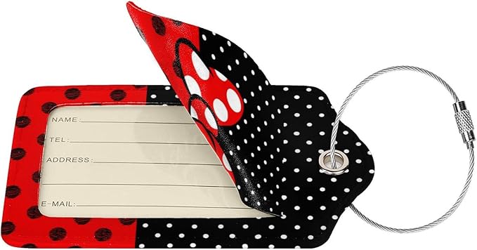 2 Pack Luggage Tags for Suitcase, Mouse Red Bow PU Leather Travel Luggage Tag - Image 3
