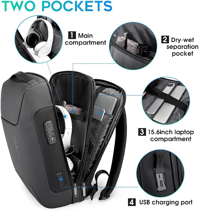 BANGE Anti Theft Backpack，Smart Business Laptop Fits 15.6 Inch Notebook - Image 2