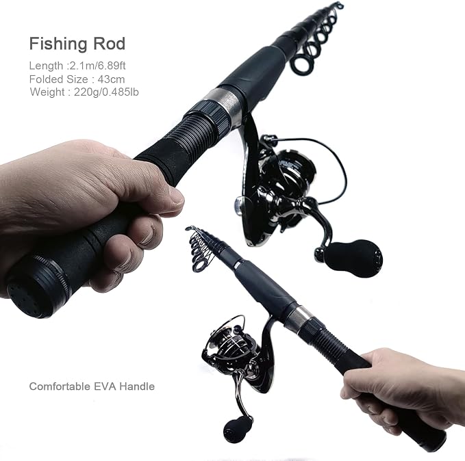 Fishing Rod Reel Combos, Telescopic Fishing Pole Set Sea Saltwater Freshwater - Image 2