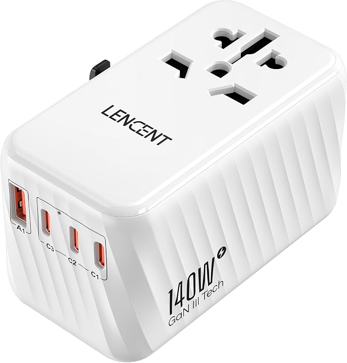 LENCENT 140W Universal Travel Adapter, International Plug Adaptor, GaN Fast by LENCENT