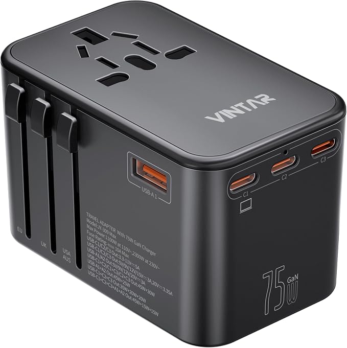 Universal Travel Adapter, VINTAR 75W GaN International Power Adapter by VINTAR