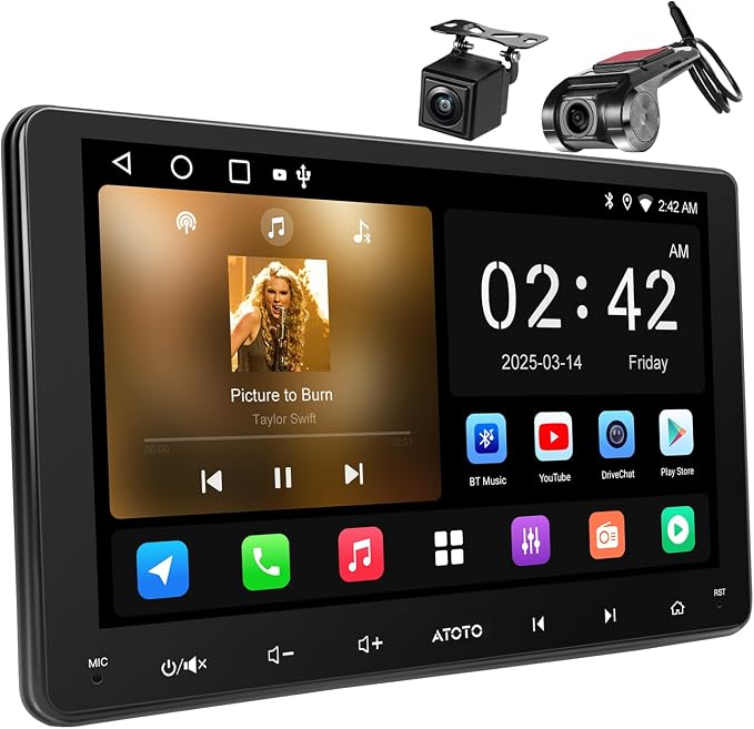 Double-DIN Car Stereo 9 Inch Android Car Radio, Wireless CarPlay&Android Auto by ATOTOZONE