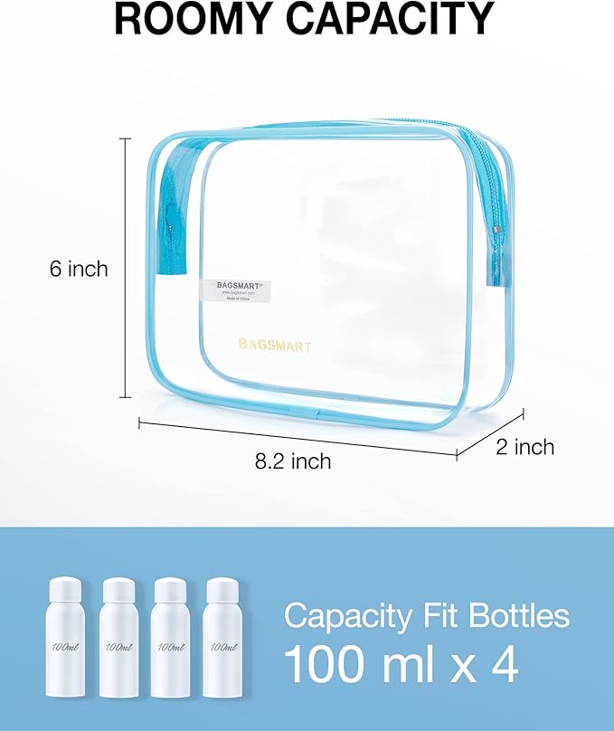 BAGSMART Clear Toiletry Bag, 3 Packs TSA Approved Water-resistant Quart Size - Image 2