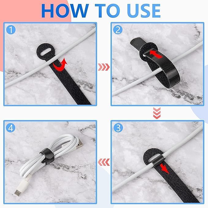 120 x Reusable Cable Ties Black, Adjustable Releasable Hook and Loop Cable - Image 6