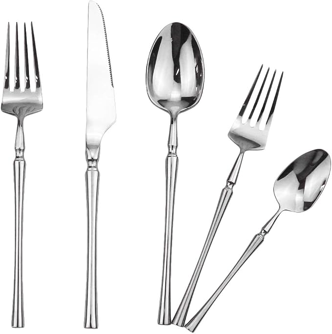 Gugrida Silver Silverware Set, 5-Piece 18/10 Stainless Steel Flatware Cutlery - Image 5