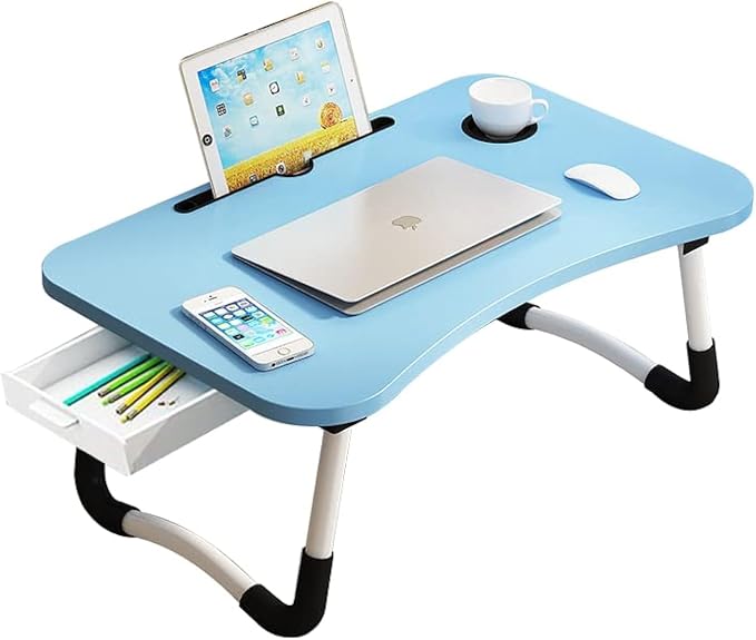 Lap Desk with Storage Drawer, Cup and Tablet Holder, Bed Tray Table, Foldable by VebaCidi