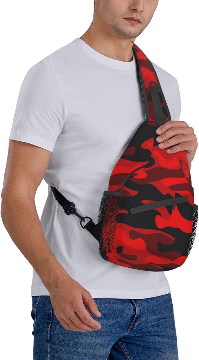 SUPLUCHOM Sling Bag Military Camouflake Camo Red Black Hiking Daypack Crossbody - Image 7