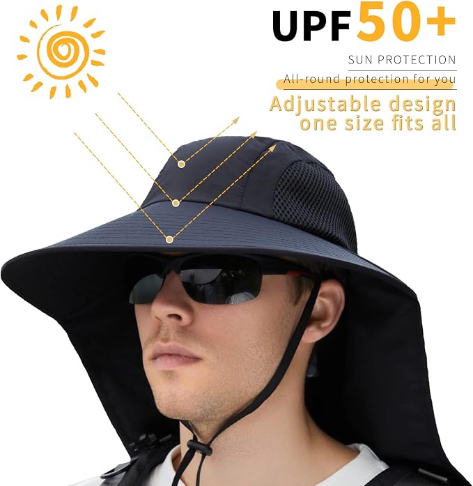 Sun Hat for Men Women with Neck Flap, UPF 50+ UV Protective Hiking Fishing Hats - Image 6