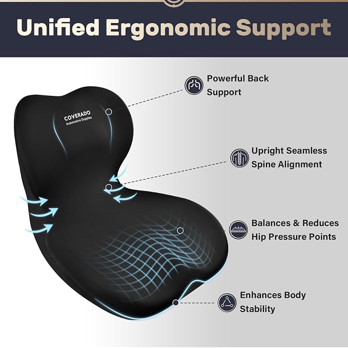 Coverado Car Seat Cushion and Lumbar Support Pillow One Piece, Memory Foam - Image 2