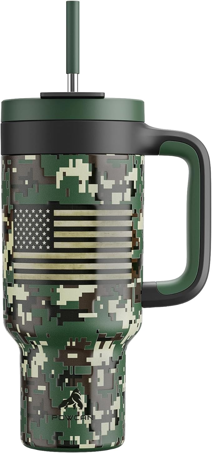 40 oz Camo Tumbler with Handle, 2-in-1 Straw and Sip Lid, Dishwasher Safe by POWCAN