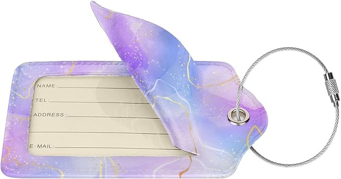 2Pcs Light Purple Blue Leather Luggage Tags - Image 2