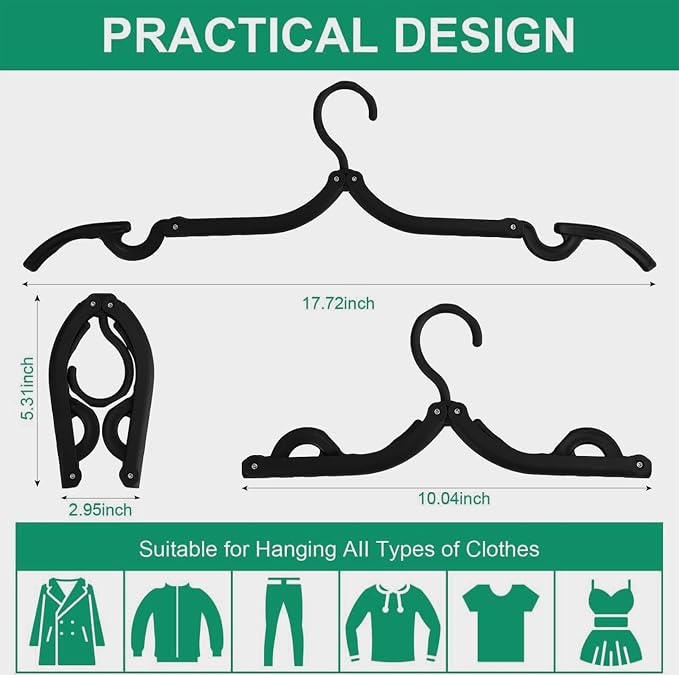 12 PCS Black Portable Folding Clothes Hangers, Non-Slip Folding Hangers - Image 2