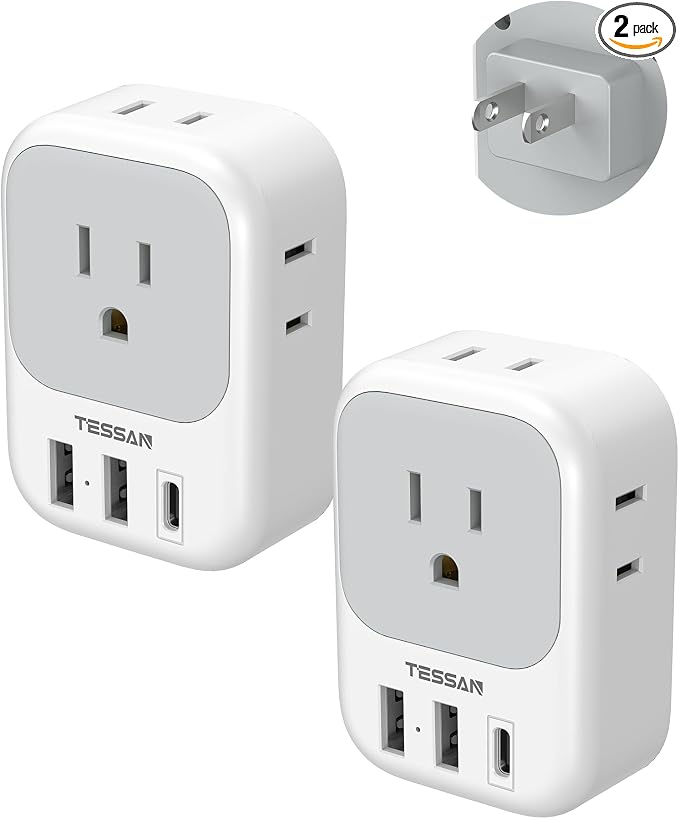 US to Japan Plug Adapter 2 Pack, TESSAN 2 Prong to 3 Prong Outlet Adapter by TESSAN