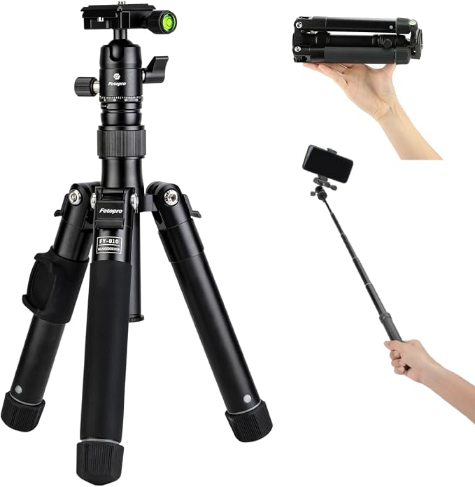 Fotopro Mini Tripod with Ball Head, Phone Mount Detachable Selfie Stick by Fotopro