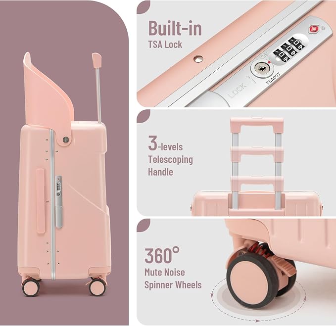20-Inch Ride-On Suitcase for Kids & Adults – TSA-Approved Underseat Carry-On - Image 3