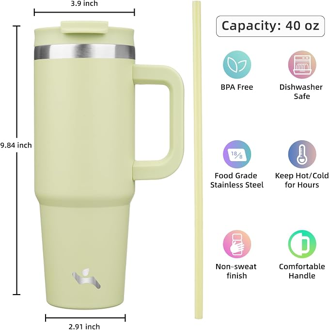 40 oz Tumbler with Handle and 2 Straws, 2 in 1 Lid Insulated Water Bottle - Image 4