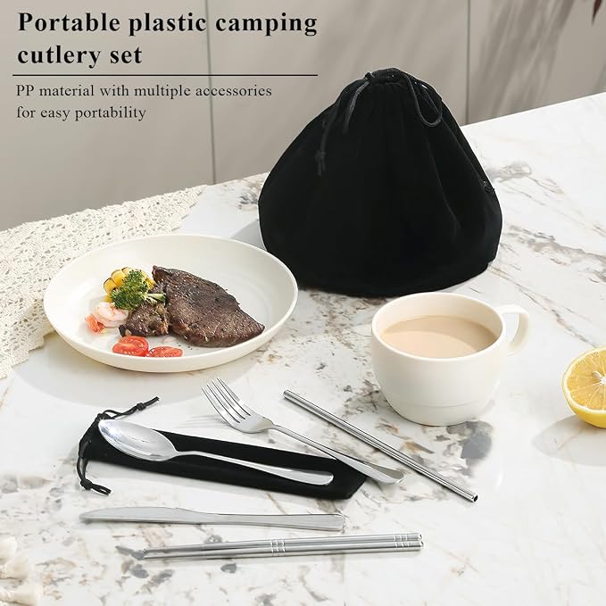 Camping Essentials Set, HOMQUEN Camping Plates and Bowls Set, Coffee Mug - Image 3