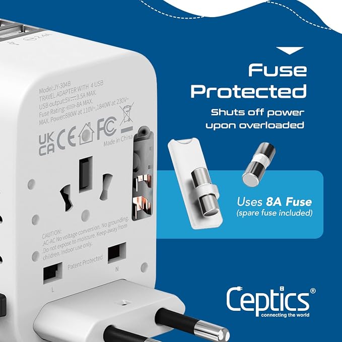Ceptics Universal Travel Adapter Plug World Power W/ 4 USB Ports - Image 4