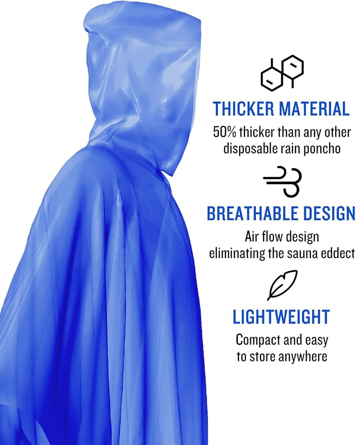 SaphiRose Disposable Rain Ponchos Emergency Clear Poncho - Image 2