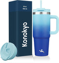 30 oz Tumbler with Handle and 2 Straws, 2 in 1 Lid Insulated Water Bottle by Konokyo