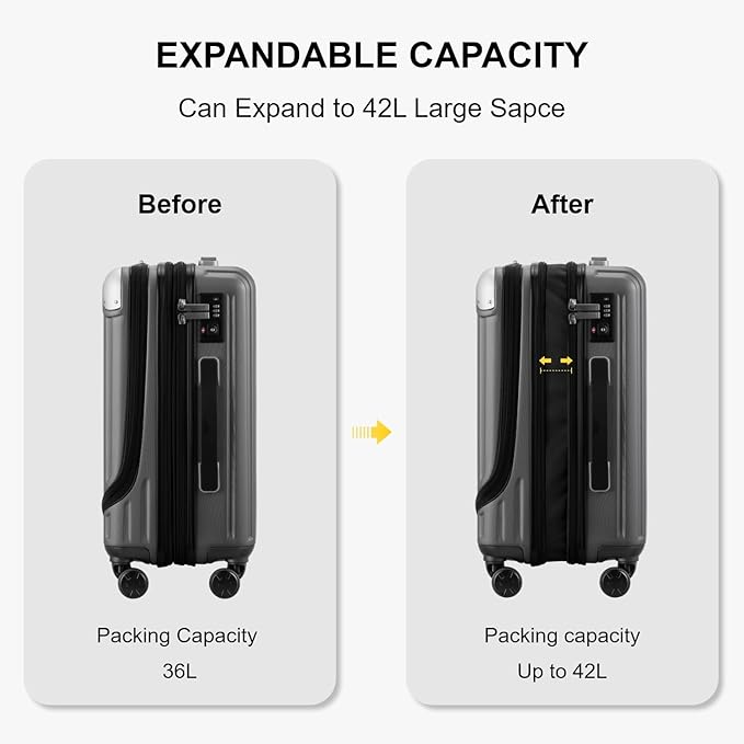 LEVEL8 Grace Carry on Luggage, 20 Inch Expandable Hard Shell Suitcases - Image 4