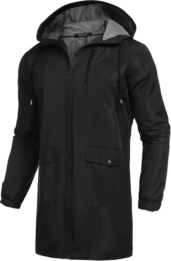 COOFANDY Men's Long Raincoat Ligtweight Rain Jacket Waterproof Outdoor Jackets by COOFANDY