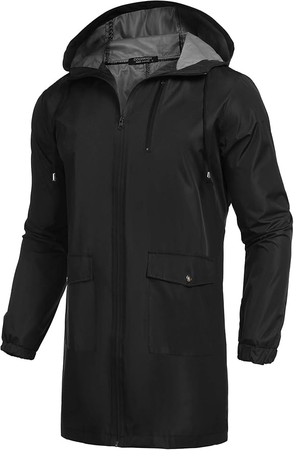 COOFANDY Men's Long Raincoat Ligtweight Rain Jacket Waterproof Outdoor Jackets by COOFANDY