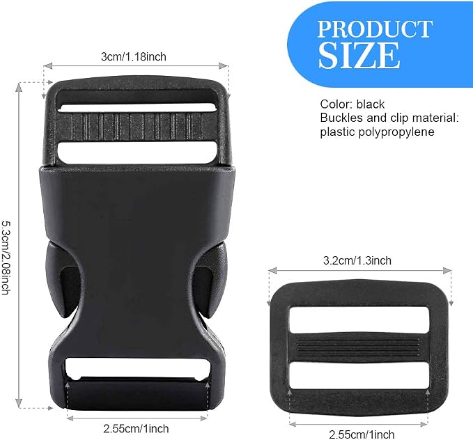 YGDZ 1 Inch Plastic Buckles, 80 Side Release Strap Buckles and Slides Parachute - Image 2